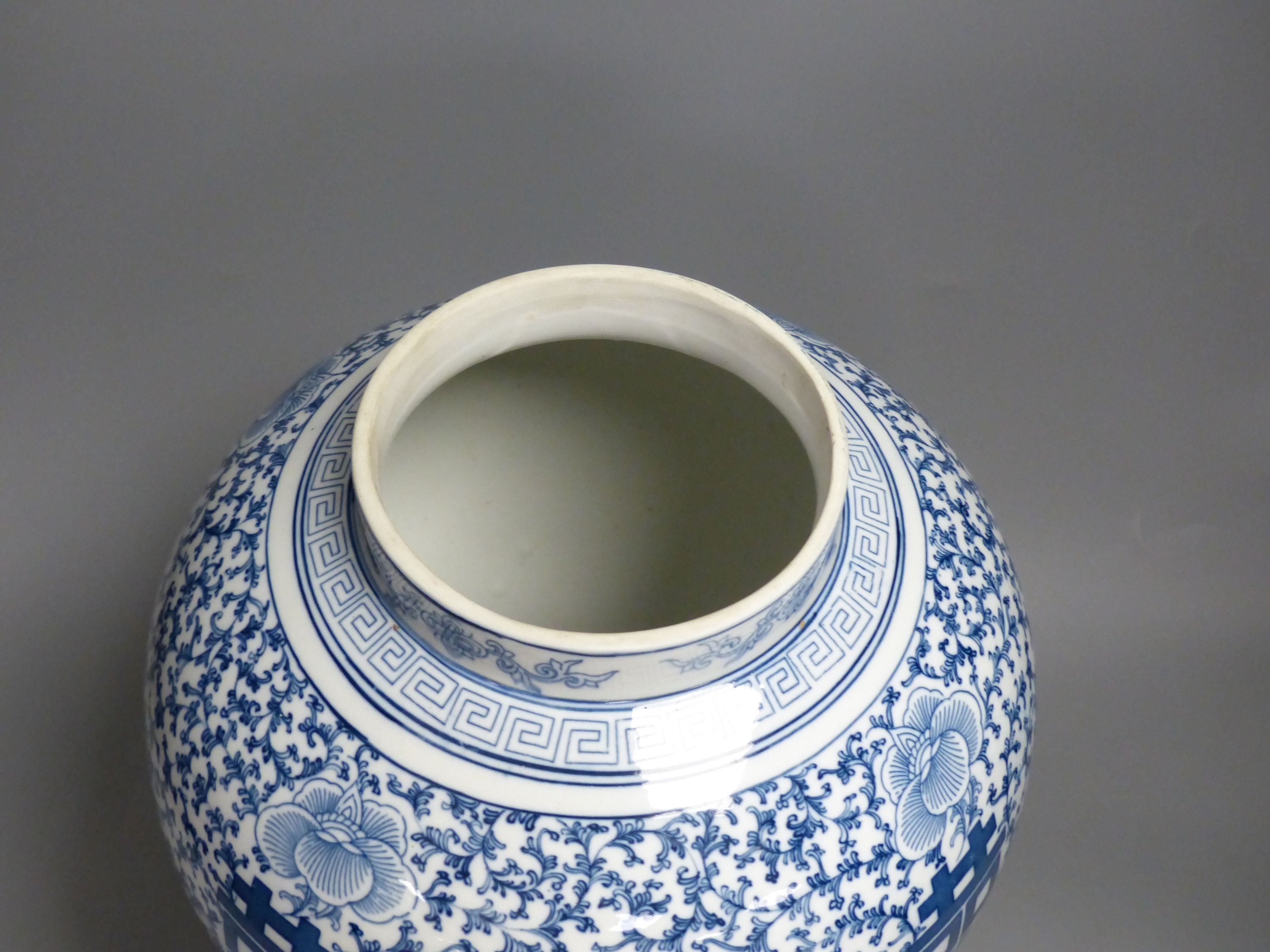 A large 20th century Chinese blue and white Shuangxi baluster vase and cover, height 32cm
